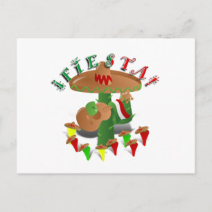 Carte Postale Fiesta Cactus avec Sombrero & Guitare