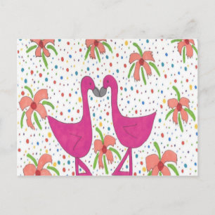 Carte Postale Fiesta Flamant rose Floral