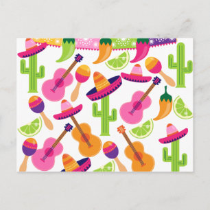 Carte Postale Fiesta Party Sombrero Cactus Lims Peppers Maracas