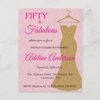 Carte Postale Fifty and Fabulous Script Pink Gold 50th Birthday