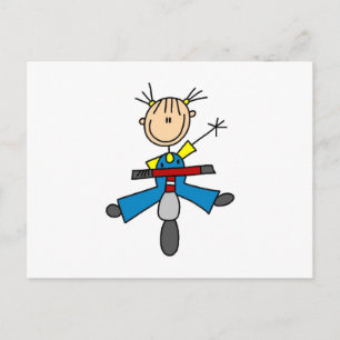 Carte Postale Figure de bâton fille conduisant un scooter