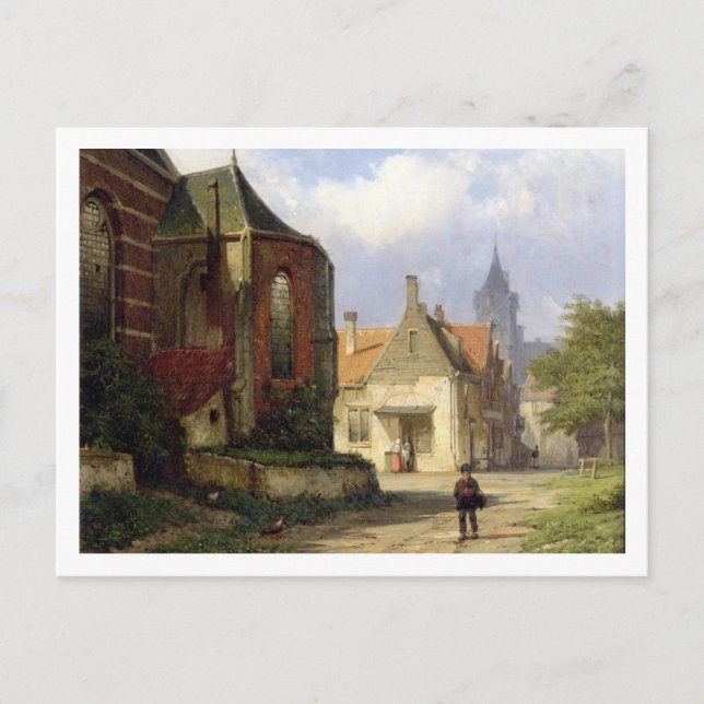 Carte Postale Figure devant une église Redbrick dans une ville h (Devant)