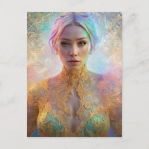 Carte Postale Figure féminine en dentelle pastel