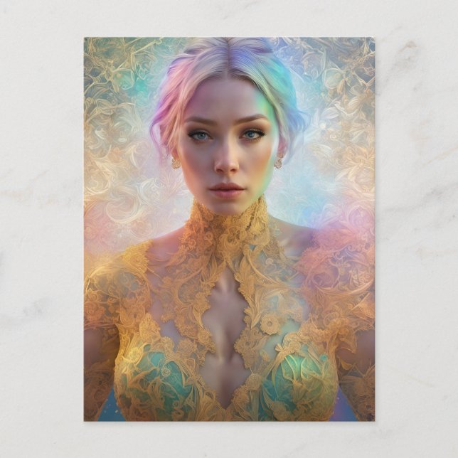 Carte Postale Figure féminine en dentelle pastel (Devant)