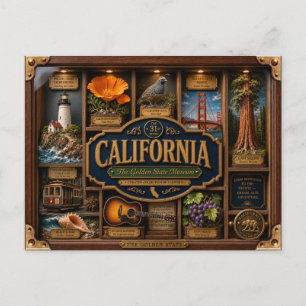 Carte Postale Figurine 3D de l'État de Californie en boîte ombre