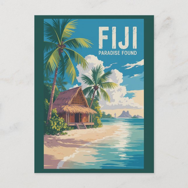 Carte Postale Fiji Beach Hut Travel Art Vintage (Devant)