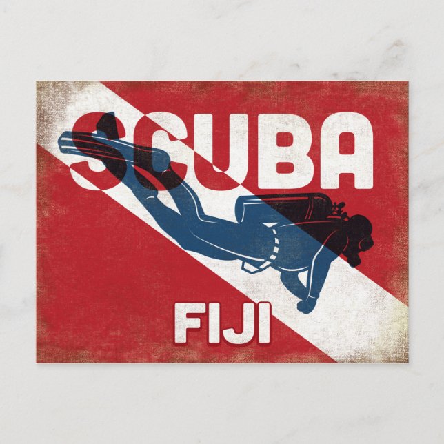 Carte Postale Fiji Scuba Diver - Blue Retro (Devant)
