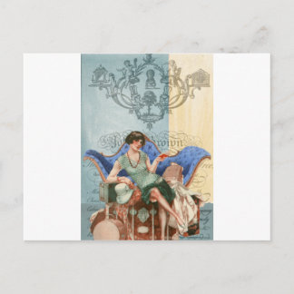 Carte Postale Fil avec valises, voyage des années 1920, collage