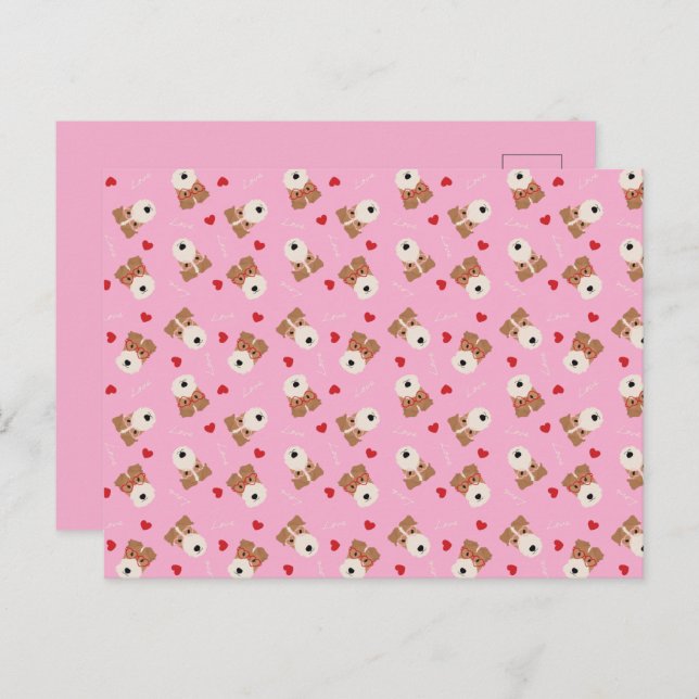 Carte Postale Fil Fox Terrier Chien Lunettes de coeur Motif rose (Devant / Derrière)