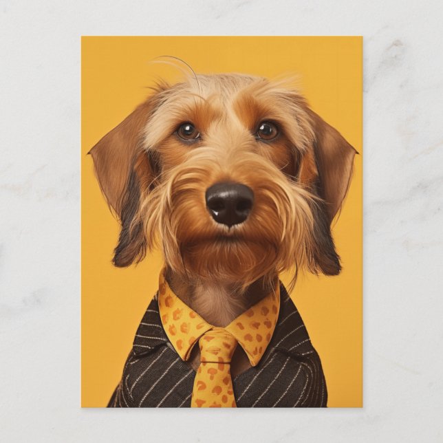 Carte Postale Fil Haired Dachshung Sur Jaune (Devant)