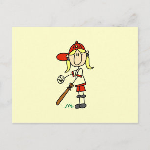 Carte Postale Fille à la batte Cadeaux de baseball à figure bâto