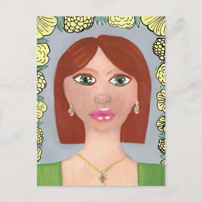 Carte Postale Fille acrylique à tête rouge (Devant)