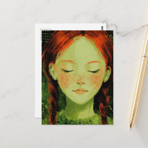 Carte Postale Fille adorable cheveux roux et taches de rousseur