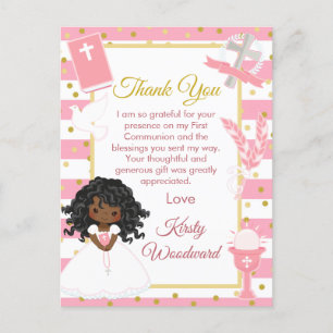 Carte Postale Fille Afro-Américaine de Première Communion Rose