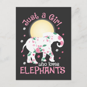 Carte Postale Fille aime éléphants Safari amoureux Roses Fleur m