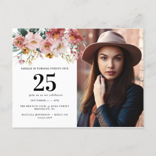 Carte Postale Fille aquarelle florale éditable photo d'âge