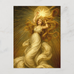 Carte Postale Fille Art Nouveau atteignant les étoiles