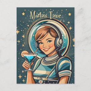 Carte Postale Fille Astro Rétro Futuriste Temps Martini