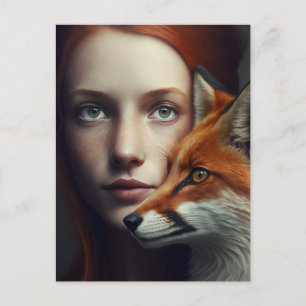 Carte postale Fille au renard