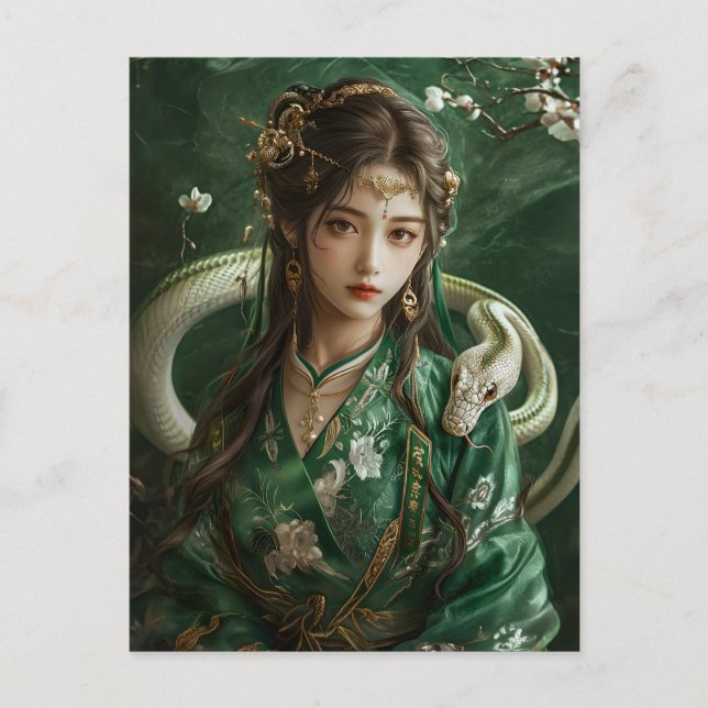 Carte Postale Fille au serpent Art du zodiaque chinois (Devant)