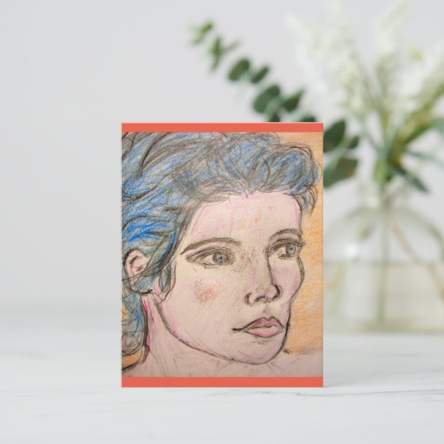 Carte Postale Fille aux cheveux bleus (Debout devant)