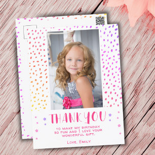 Carte Postale Fille aux étoiles roses colorées Photo Anniversair