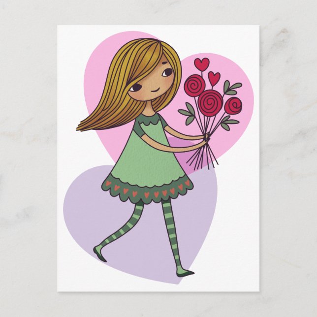 Carte Postale Fille aux fleurs (Devant)