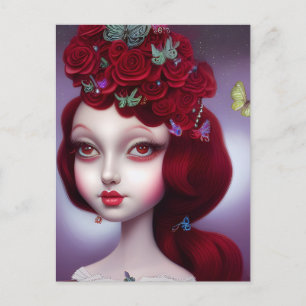 Carte Postale Fille aux Roses Rouges Grenat de Janvier