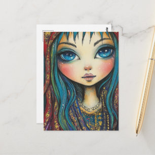 Carte Postale Fille aux yeux bleus et aux cheveux