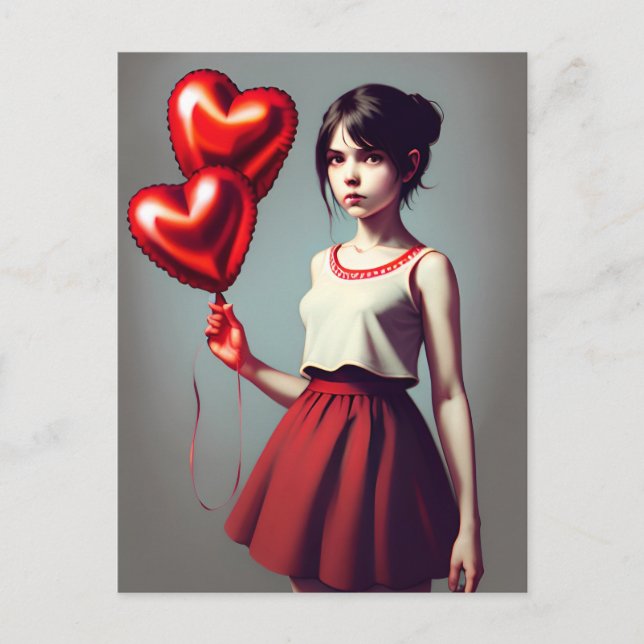 Carte Postale Fille avec ballon rouge (Devant)