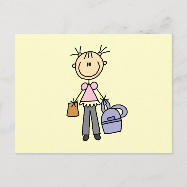 Carte Postale Fille avec cartable (Devant)