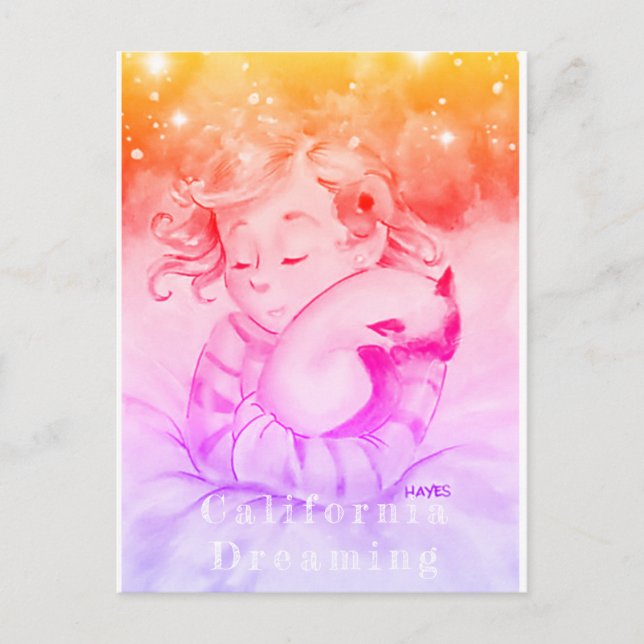 Carte Postale Fille Avec Chat Couché (Version 2) (Devant)