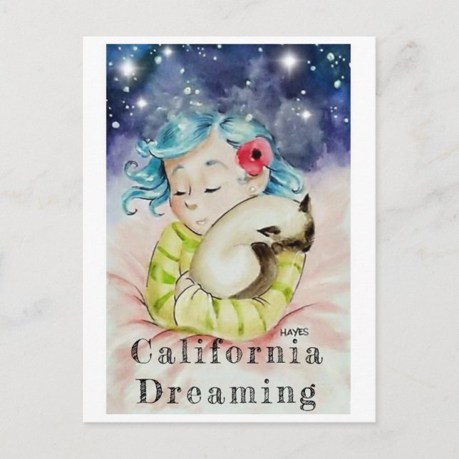 Carte Postale Fille Avec Chat Dormant (Devant)