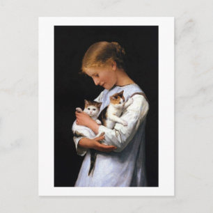 Carte Postale Fille avec chatons, Albert Anker