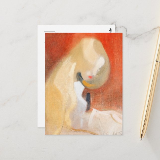 Carte Postale Fille avec cheveux blonds par Helene Schjerfbeck (Devant/Arrière en situation)
