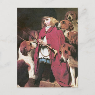 Carte Postale Fille avec Foxhounds - Art Vintage - Charles Barbe