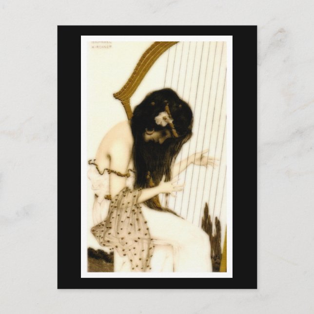 Carte Postale Fille avec harpe (Devant)