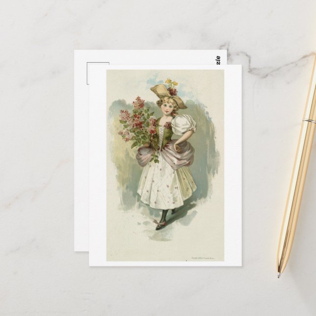 Carte Postale Fille avec Lilacs, Louis Prang (Devant/Arrière en situation)