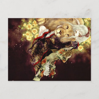 Carte Postale fille avec lion anime