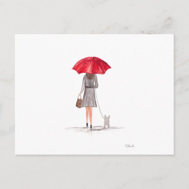 Carte Postale Fille avec parapluie rouge (Devant)