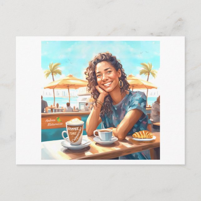 Carte Postale Fille avec pause café (Devant)