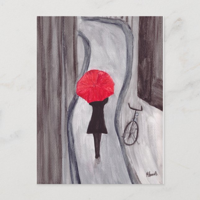 Carte Postale Fille avec peinture à parapluie rouge (Devant)