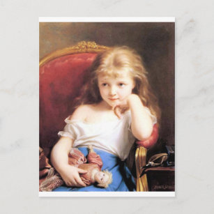 Carte Postale Fille avec poupée peinture antique