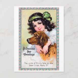 Carte Postale Fille avec un chien de couture irlandais, Saint Pa