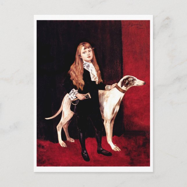 Carte Postale Fille avec un Greyhound (Devant)