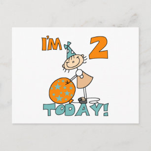 Carte Postale Fille Bâton Je Suis 2 Aujourd'hui Tshirts et Cadea