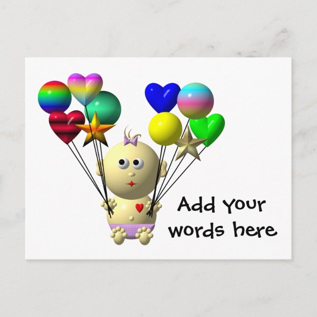 CARTE POSTALE FILLE BÉBÉ AVEC 10 BALLONS (Devant)