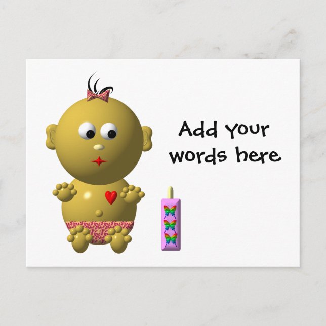 CARTE POSTALE FILLE BÉBÉ AVEC 1 BOUTEILLE (Devant)