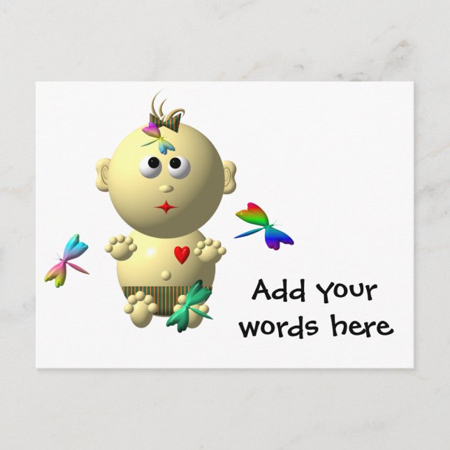 CARTE POSTALE FILLE BÉBÉ AVEC 4 DRAGONFLITS (Devant)