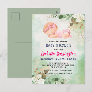 Carte Postale Fille bébé mignonne rose Fleurs de marguerite show
